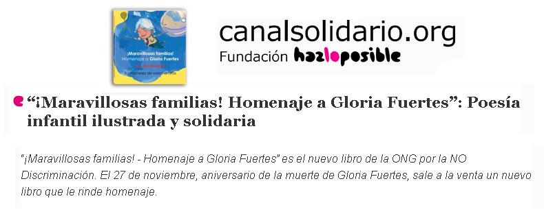 ONG POR LA NO DISCRIMINACION - "Maravillosas familias - Homenaje a Gloria Fuertes" de LUISA GUERRERO, poesía infantil ilustrada y solidaria