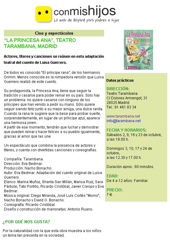 ONG POR LA NO DISCRIMINACION - "La princesa Ana" - Teatro infantil - Compañía Tarambana