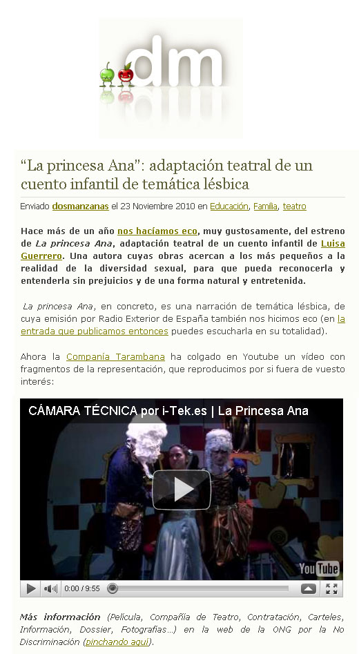 "La princesa Ana" - Adaptación teatral de un cuento de temática lésbica