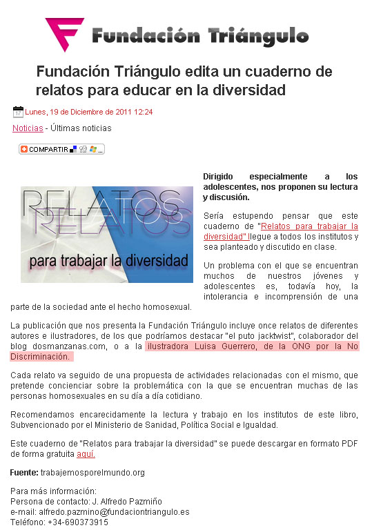 La Fundación Triángulo edita un cuaderno de relatos para educar en la diversidad.