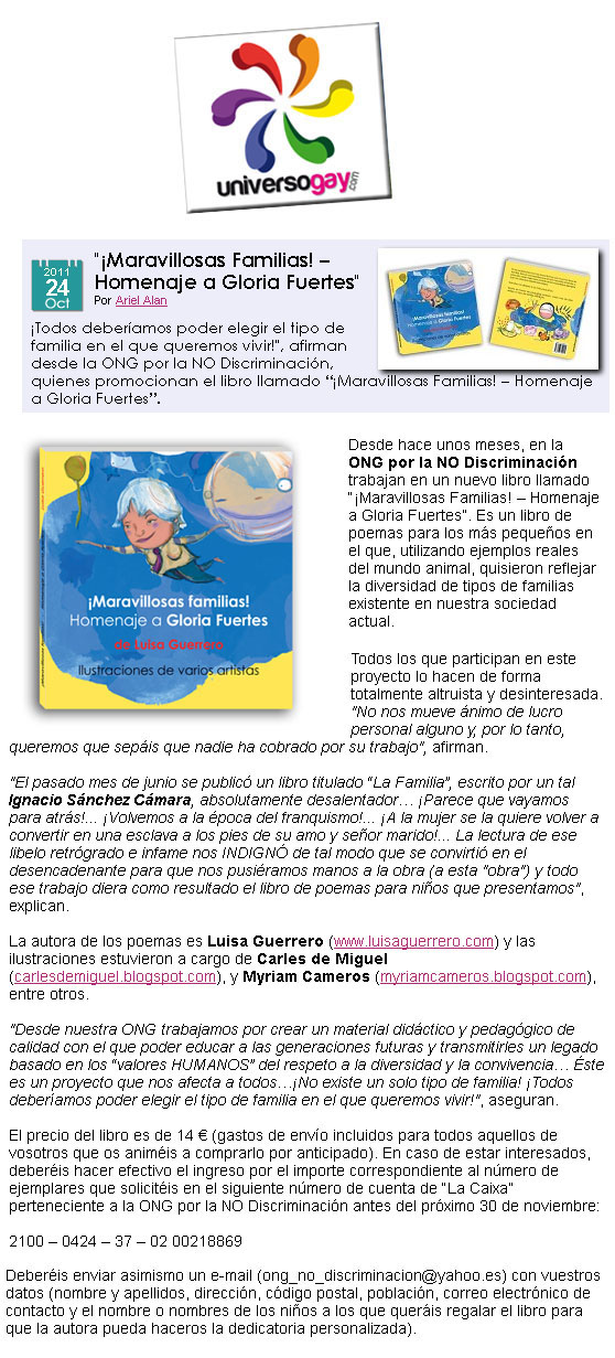 ONG POR LA NO DISCRIMINACION - "¡Maravillosas familias! - Homenaje a Gloria Fuertes" - Poesía infantil